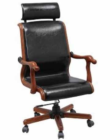 high end real leather and wooden office chair with headrest