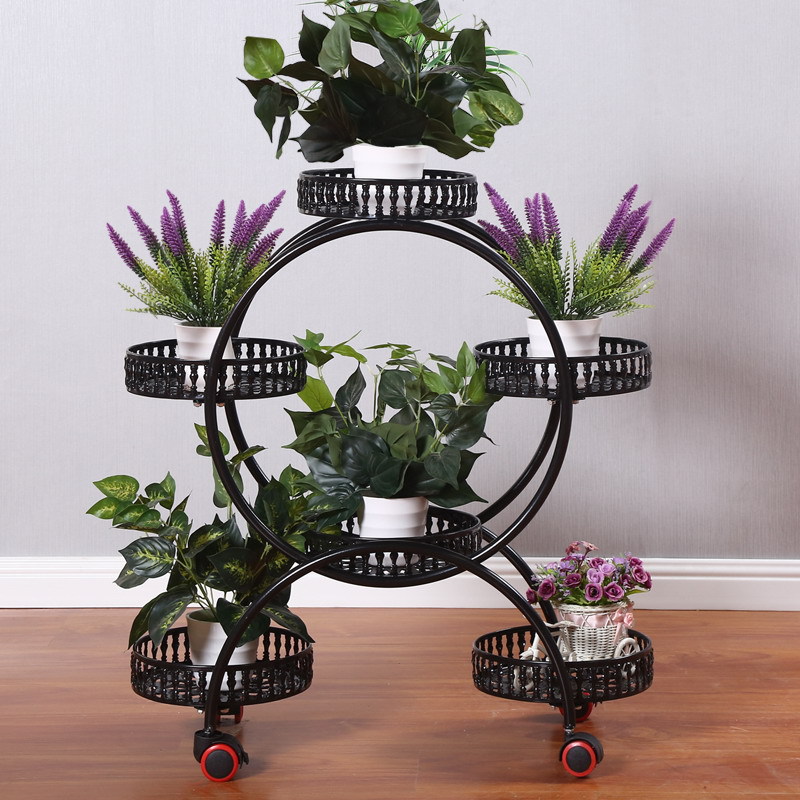 round metal plant stand 5 tier with wheels